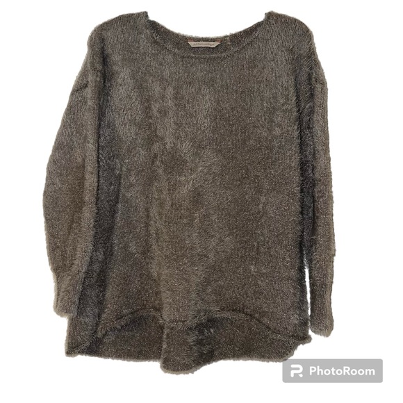Soft Surroundings Fuzzy High Low Metallic Sweater Brown Sz M - Picture 1 of 11